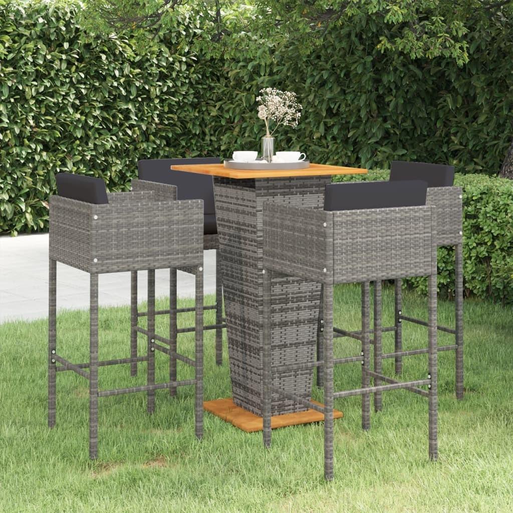 Barsæt Til Haven 3 Dele Med Hynder Polyrattan - 4 / Grå / 60 x 60 x 110 cm