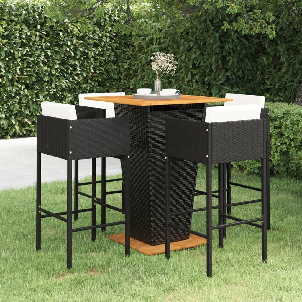 Barsæt Til Haven 3 Dele Med Hynder Polyrattan - 4 / Sort / 80 x 80 x 110 cm