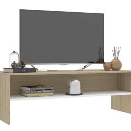 Tv-bord 120x40x40 cm konstrueret træ hvid og egetræsfarvet