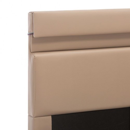 Hydraulisk opbevaringsseng LED 90x200 cm kunstlæder cappuccino