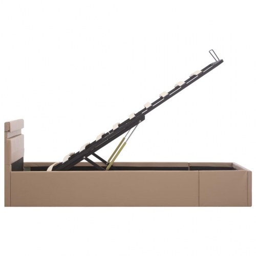 Hydraulisk opbevaringsseng med LED 100×200 cm - kunstlæder, cappuccino