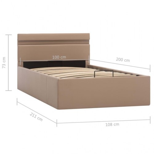 Hydraulisk opbevaringsseng med LED 100×200 cm - kunstlæder, cappuccino