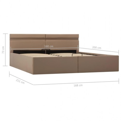 Hydraulisk opbevaringsseng med LED 160x200 cm - kunstlæder, cappuccino