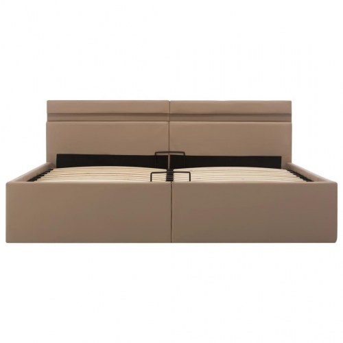 Hydraulisk opbevaringsseng med LED 180×200 cm - kunstlæder, cappuccino