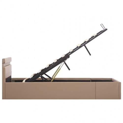 Hydraulisk opbevaringsseng med LED 180×200 cm - kunstlæder, cappuccino