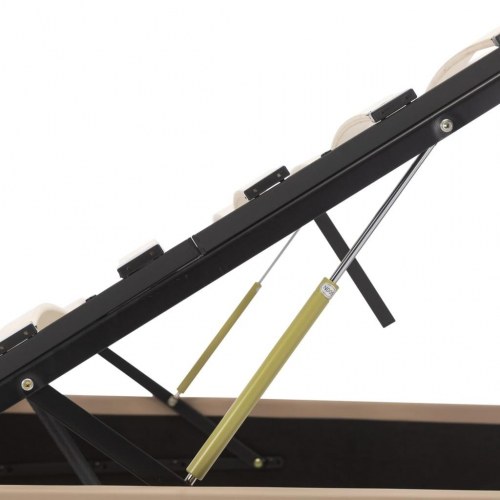 Hydraulisk opbevaringsseng med LED 180×200 cm - kunstlæder, cappuccino