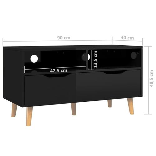 Tv-bord 90x40x48,5 cm konstrueret træ sort højglans