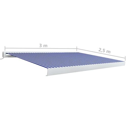Kassettemarkise m. motor 300x250 cm blå og hvid