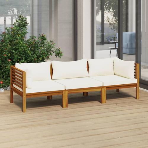 3-personers havesofa med cremefarvede hynder massivt akacietræ