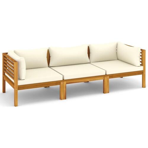 3-personers havesofa med cremefarvede hynder massivt akacietræ