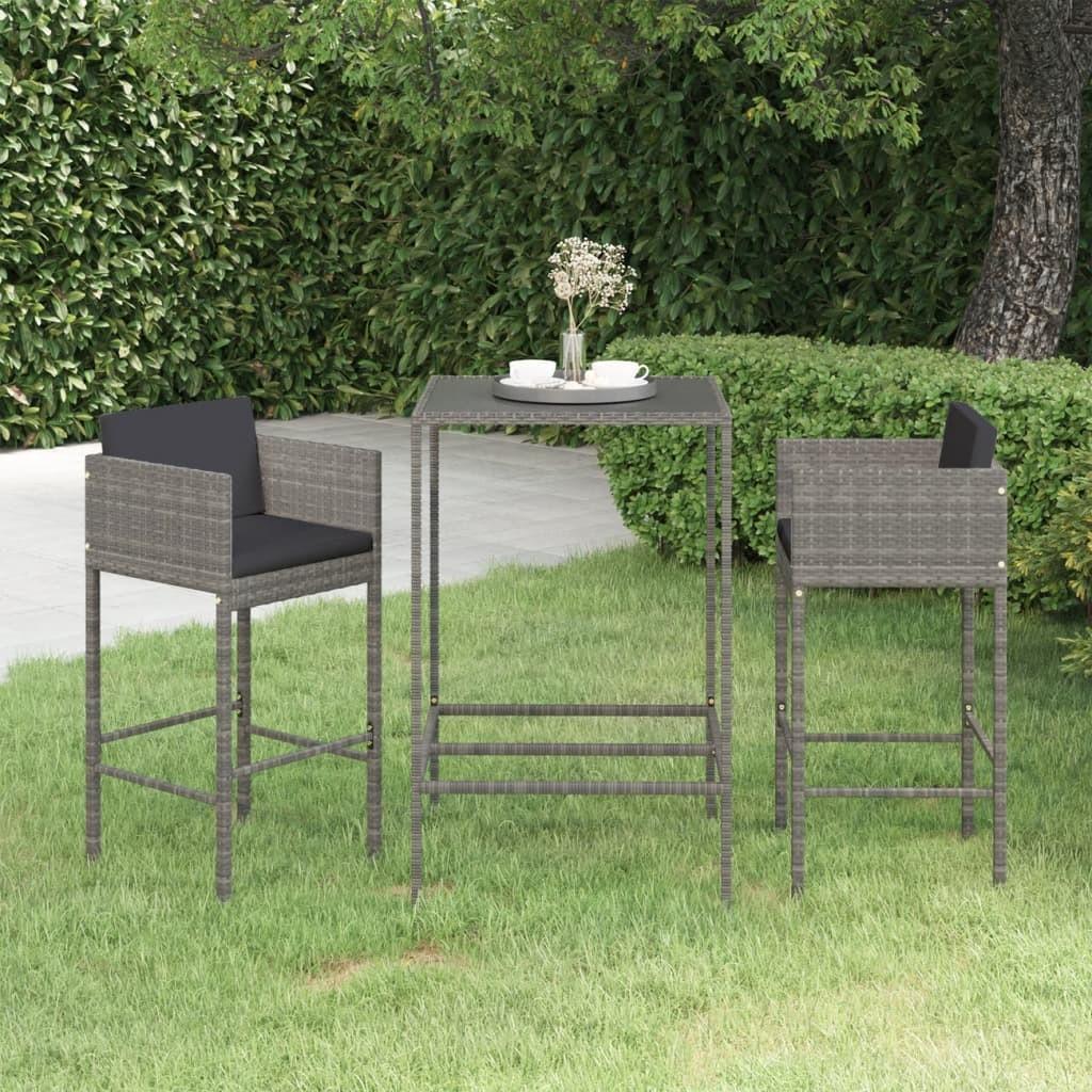 Barsæt til haven 3 dele med hynder polyrattan grå