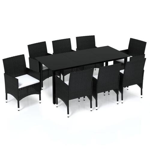 Spisebordssæt til haven 9 dele med hynder polyrattan sort grå