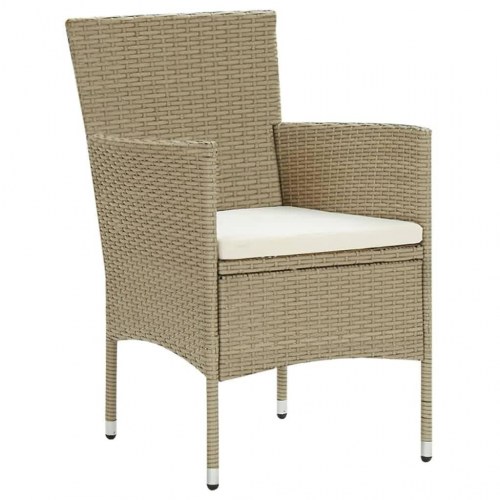 Spisebordssæt til haven med hynder - 7 dele, polyrattan, beige