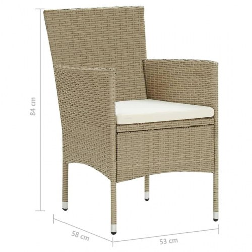 Spisebordssæt til haven med hynder - 7 dele, polyrattan, beige