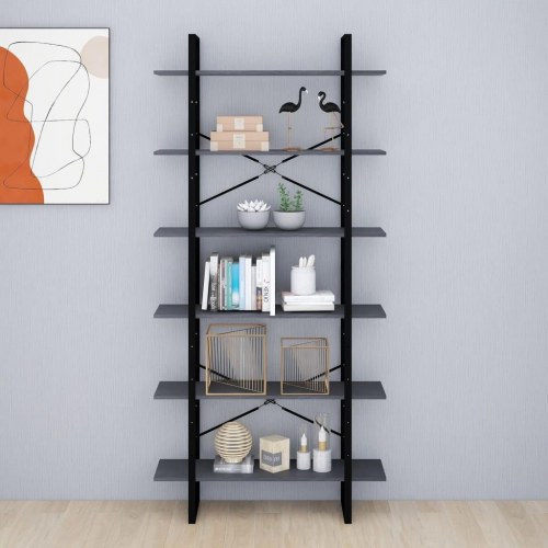 Reol 100x30x210 cm massivt fyrretræ grå