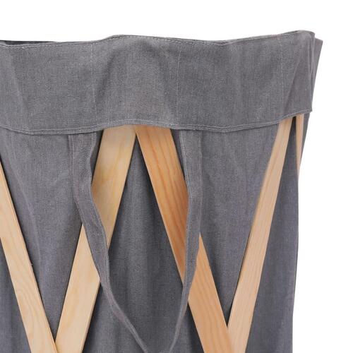 Foldbar vasketøjskurv træ og stof grå