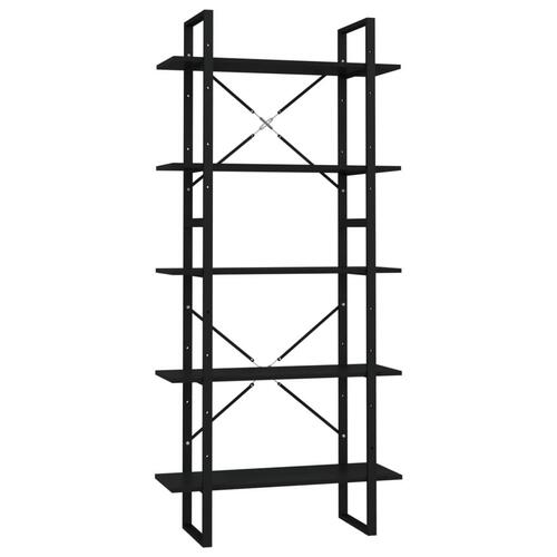 Bogreol med 5 hylder 80x30x175 cm konstrueret træ sort