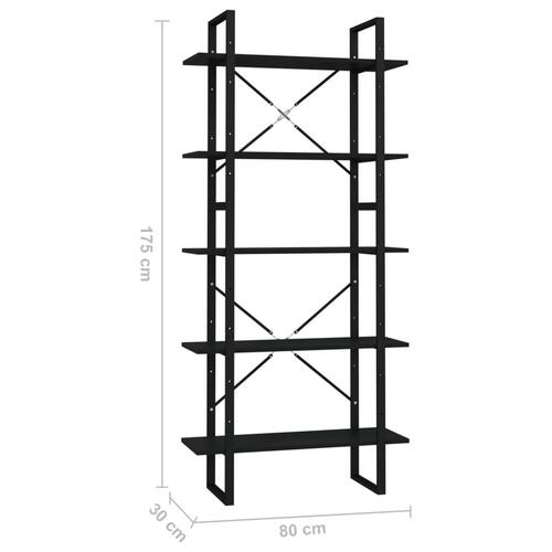 Bogreol med 5 hylder 80x30x175 cm konstrueret træ sort