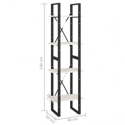 Bogreol 40×30×140 cm med 4 hylder - massivt fyrretræ, hvid