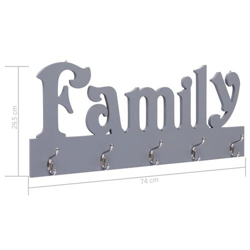 Vægophængt knagerække FAMILY 74 x 29,5 cm grå