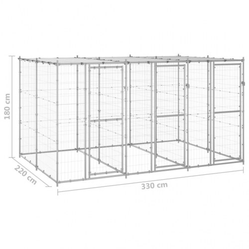 Udendørs hundebur med tag 7,26 m² galvaniseret stål