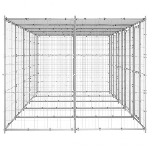 Udendørs hundebur med tag 12,1 m² galvaniseret stål