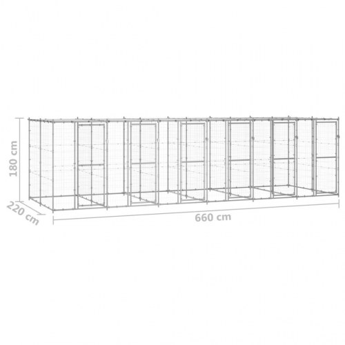 Udendørs hundebur med tag 14,52 m² galvaniseret stål