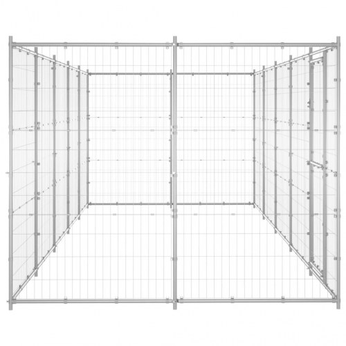 Udendørs hundebur 12,1 m² - galvaniseret stål, sølv