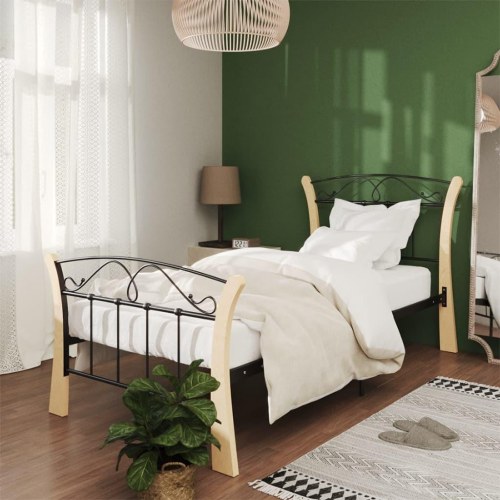 Sengestel 90 x 200 cm i metal og egetræ - sort/natur