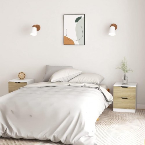 Sengeborde 2 stk. 40x40x50 cm konstrueret træ hvid og sonoma-eg