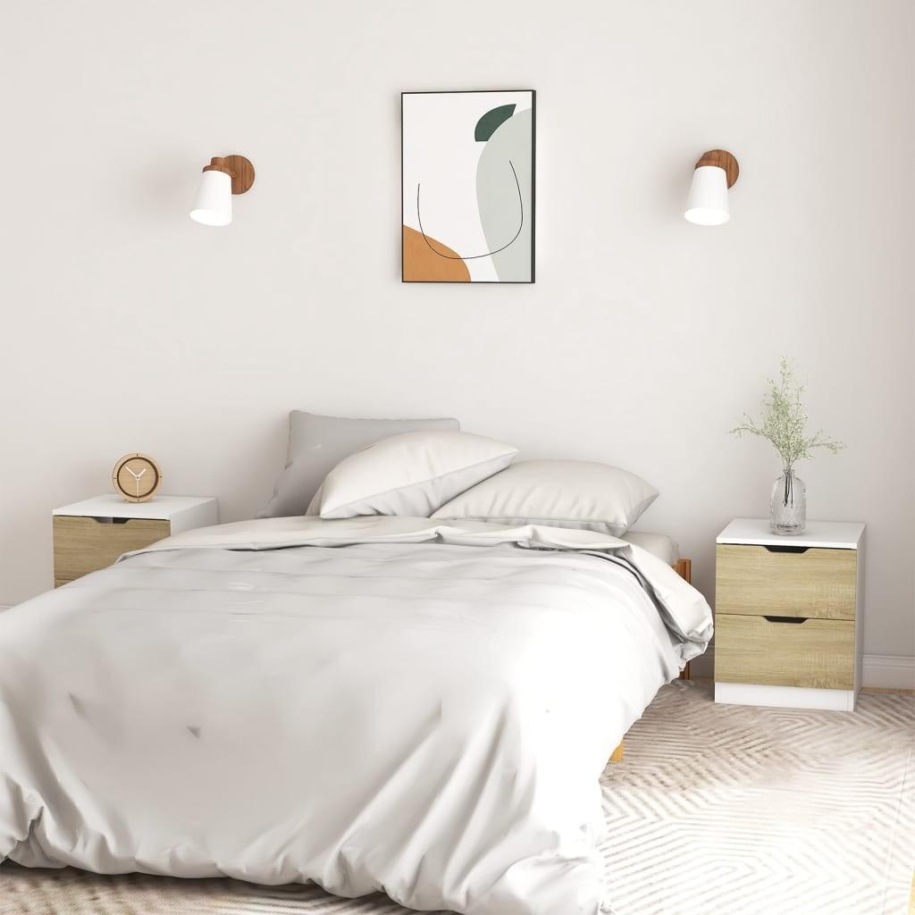 Sengeborde 2 stk. 40x40x50 cm konstrueret træ hvid og sonoma-eg