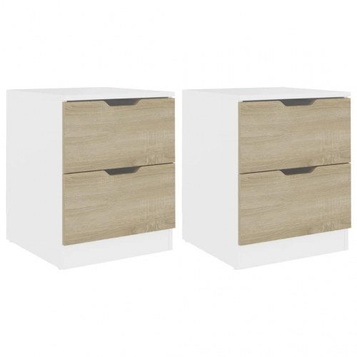 Sengeborde 2 stk. 40x40x50 cm konstrueret træ hvid og sonoma-eg