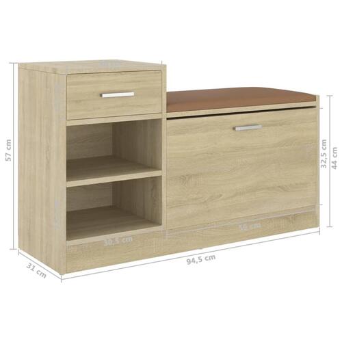 Skobænk 94,5x31x57 cm konstrueret træ sonoma-eg