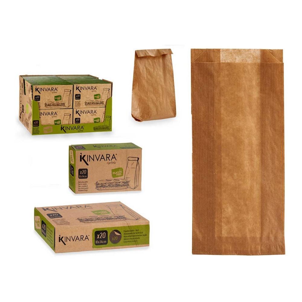 Kinvara beskyttende mademballage - brun celuloza pose, 20 stk. (10 × 34 cm)