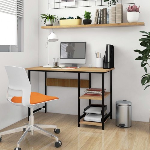 Computerbord 105x55x72 cm MDF metal sort og lys egetræsfarvet