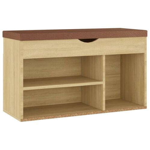 Skobænk med hynde 80x30x47 cm spånplade hvid og sonoma-eg