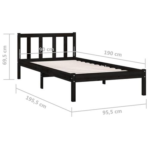 Sengestel 90x190 cm UK Single massivt fyrretræ sort