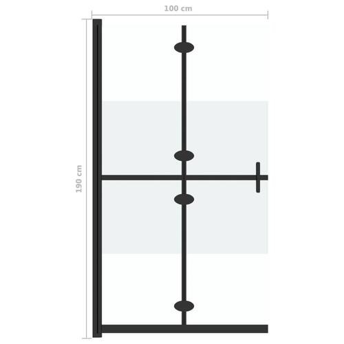 Foldbar brusevæg 100x190 cm halvt matteret sikkerhedsglas