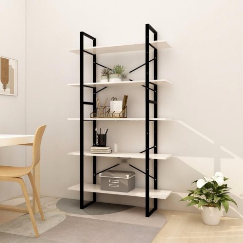 Bogreol med 5 hylder 100 x 30 x 175 cm i massivt fyrretræ - hvid