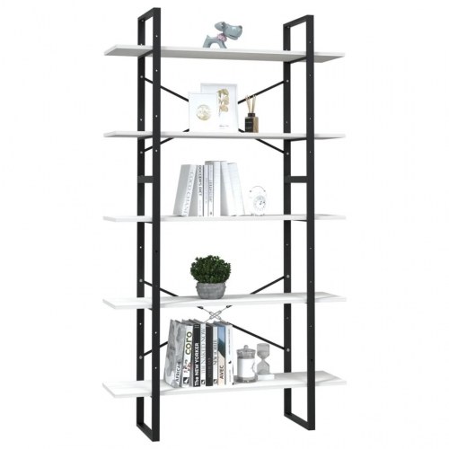 Bogreol med 5 hylder 100 x 30 x 175 cm i massivt fyrretræ - hvid