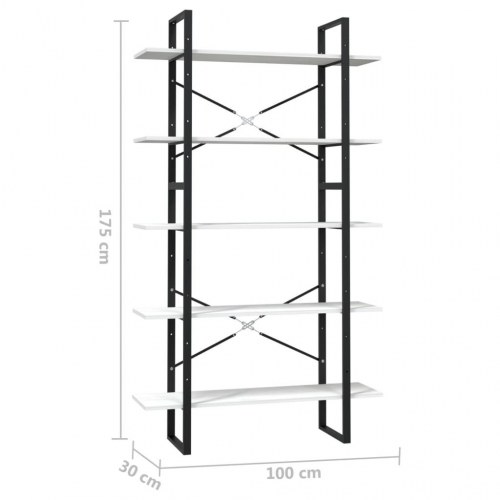 Bogreol med 5 hylder 100 x 30 x 175 cm i massivt fyrretræ - hvid