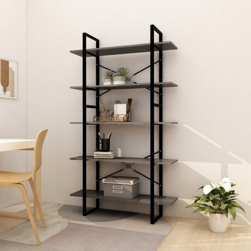 Bogreol med 5 hylder 100 x 30 x 175 cm - grå