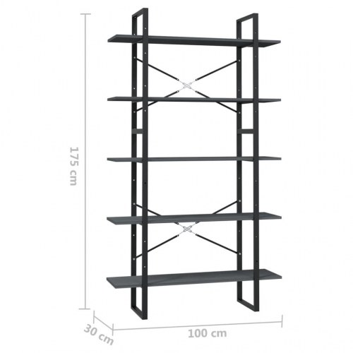 Bogreol med 5 hylder 100 x 30 x 175 cm - grå