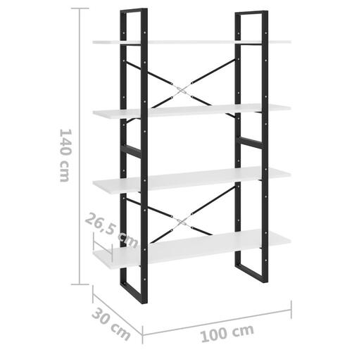 Bogreol med 4 hylder 100x30x140 cm spånplade hvid