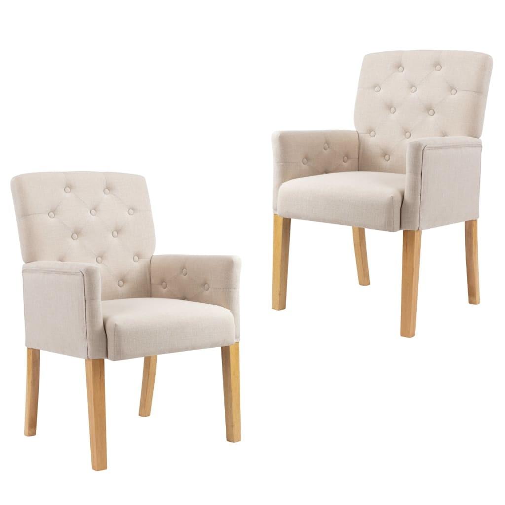 Spisebordsstole med armlæn 2 stk. stof beige
