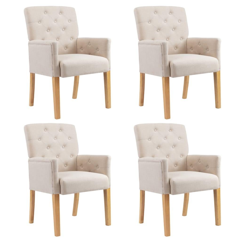 Spisebordsstole med armlæn 4 stk. stof beige