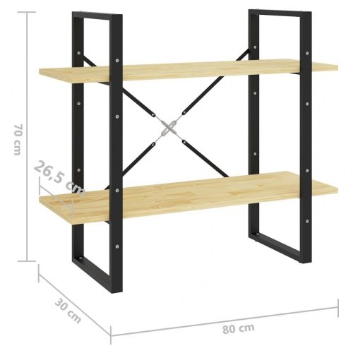 Bogreol med 2 hylder - massivt fyrretræ og metal, 80×30×70 cm