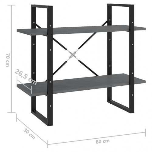 Bogreol med 2 hylder - 80×30×70 cm - massivt fyrretræ, grå