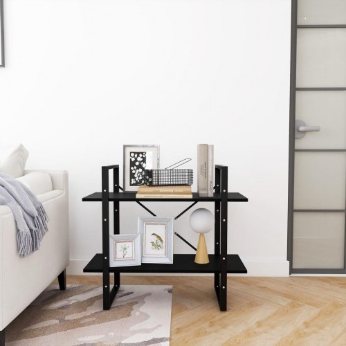 Bogreol med 2 hylder - 80×30×70 cm - massivt fyrretræ, sort