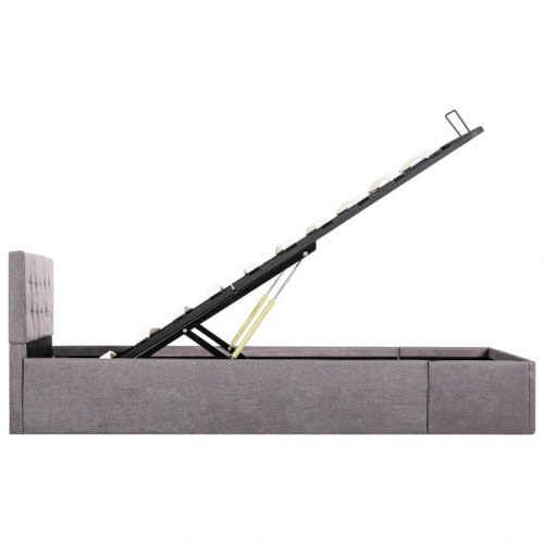 Hydraulisk opbevaringsseng 100 x 200 cm - stof, gråbrun